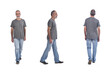 © curto - front side and back view of same man walking on white