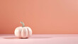 A white pumpkin sitting on top of a pink surface. Generative AI.