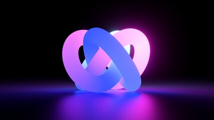 Wall Mural - 3d render, abstract background with knotted shape. tangled loop ribbon, knot glowing in the dark, pi