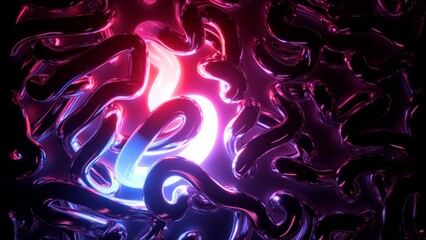 Wall Mural - 3d render, abstract neon background. glowing tangled flexible tube