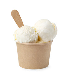Wall Mural - delicious vanilla ice cream in paper cup isolated on white