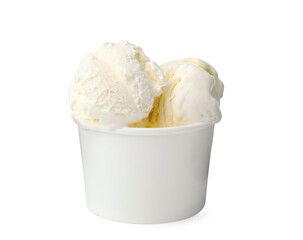 Wall Mural - delicious vanilla ice cream in paper cup isolated on white