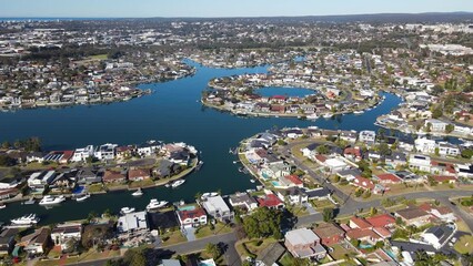 Wall Mural - Aerial drone view of Sylvania Waters in the Sutherland Shire, Sydney, NSW Australia on a sunny day in June 2023 