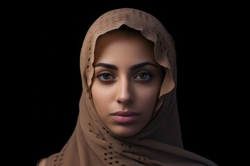 Wall Mural - Portrait of an Arab woman. Background with selective focus and copy space. AI generated, human enhanced