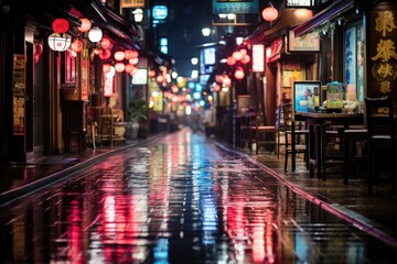 Neon Reflection - Rainy Night in a Vibrant Tokyo Street. Generative AI