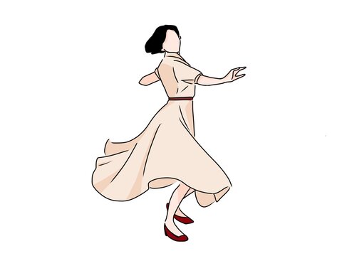 スカートを翻しダンスをする女性