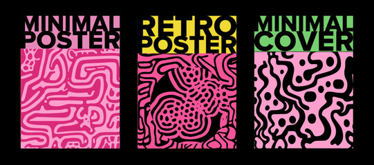 Poster - Set of poster templates with psychedelic melting shapes and blobs in retro hippie Y2K style.