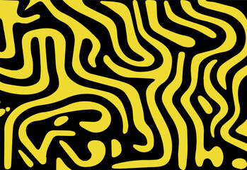 Poster - Acid psychedelic black and yellow print with abstract melting blobs and lines in retro hippie style.