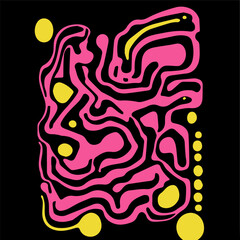Poster - Acid psychedelic black and pink print with abstract melting blobs and lines in retro hippie style.