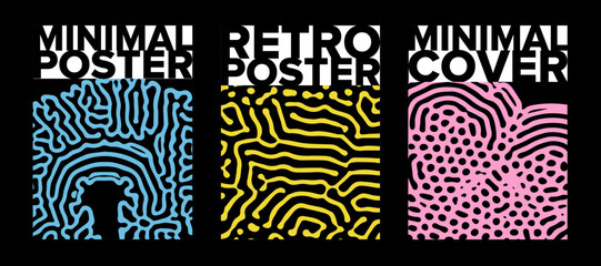 Poster - Set of poster templates with psychedelic melting shapes and blobs in retro hippie Y2K style.