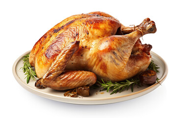 Canvas Print - Whole fresh roasted chicken isolated on a white background