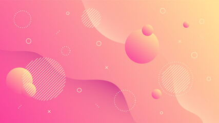 Wall Mural - Modern Abstract Background with Motion Waves Retro Memphis and Red Pink Peach Gradient Color