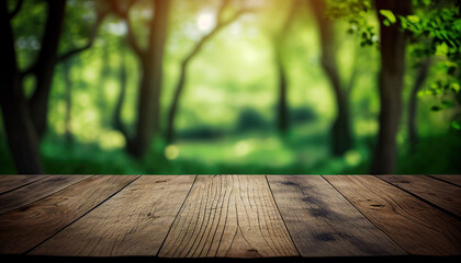 Empty wooden table with green background