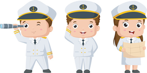 Poster - Set of cute sailors children cartoon