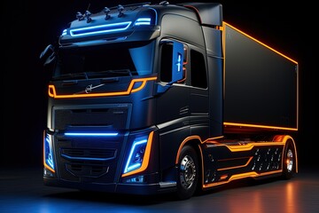 A modern truck on a highway. Generative AI.