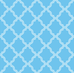 Abstract geometry pattern in Arabian style. Seamless vector background. White and blue graphic ornament. Simple lattice graphic design