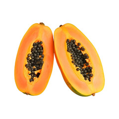 Wall Mural - top view slices of sweet papaya isolated on transparent background