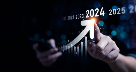 business growing in 2024. analytical businessman planning business growth 2024, strategy digital mar
