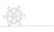 One line snowflake. Line art winter time. One line continuous Christmas banner. Outline vector illustration.