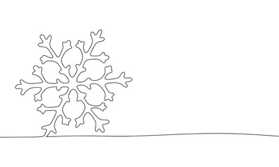 Wall Mural - One line snowflake. Line art winter time. One line continuous Christmas banner. Outline vector illustration.