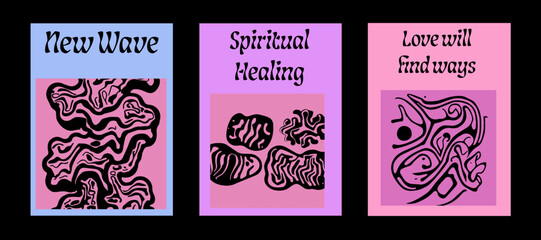Poster - Psychedelic retro style posters with geometric shapes and ornaments. 