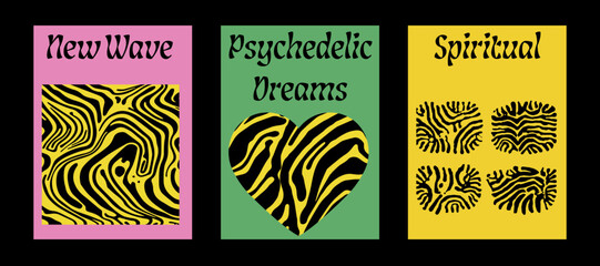 Poster - Psychedelic retro style posters with geometric shapes and ornaments. 