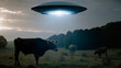 UFOと牛のオカルトイメージ　AIイラスト