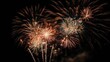 © DSimage - Abstract colored firework background with free space for text. Bright fireworks. Background festive night fireworks in the sky. generative ai