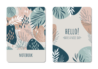 Sticker - Cover design with floral pattern. Hand drawn plants. Scandinavian artistic background with herbs. Invitation, greeting card, cover book, notebook. Vector illustration