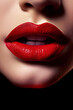 © alexkoral - women's lips with red lipstick and an open female mouth with white teeth macro. Concept of beauty. Generative AI