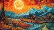 canvas print picture - Landschaft im Stil von Vincent van Gogh