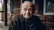 © alexkoral - portrait of elderly sad man senior retired pensioner in chair on porch of house. Generative AI