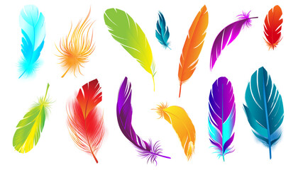 Sticker - Colored Feathers Realistic Set