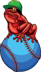 Wall Mural - vector illustration of frog on baseball ball.