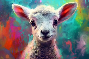 Sticker - Vibrant and bright and colorful animal portrait poster. AI generated