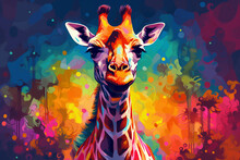 Vibrant And Bright And Colorful Animal Portrait Poster. AI Generated