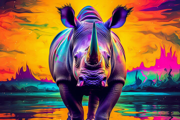 Wall Mural - Vibrant and bright and colorful animal portrait poster. AI generated