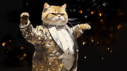 Poster - Elegant Exotic Shorthair Cat Glides Across the Dance Floor