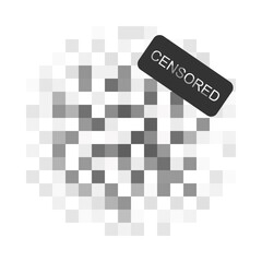 Wall Mural - round shaped pixel checkered mosaic texture with inscription censored. gray censor blur effect patte