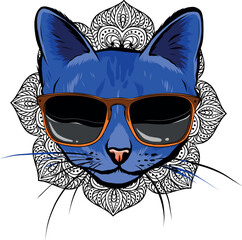 Sticker - vector illustration of Cat in sunglasses on white background