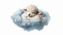 A Little Lamb Sleeping On A Cloud Watercolor. Generative AI