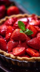 Wall Mural - Close up of Strawberries tart with  AI generation