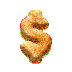 Poster - Burger 3D currency symbol, dollar sign. This is a part of a set which also includes letters, numbers, and shapes