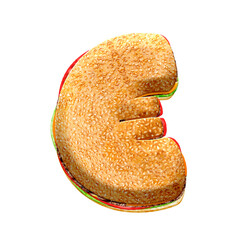 Poster - Burger 3D currency symbol, euro symbol. This is a part of a set which also includes letters, numbers, and shapes
