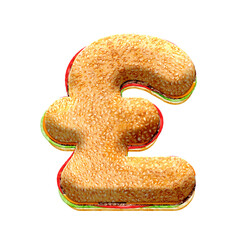 Poster - Burger 3D currency symbol, pound sterling. This is a part of a set which also includes letters, numbers, and shapes. Isolated with transparent background.