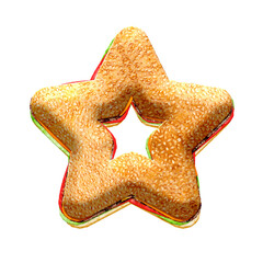 Poster - Burger 3D star shape frame. This is a part of a set which also includes letters, numbers, symbols, and frames. Isolated with transparent background
