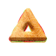 Poster - Burger 3D triangle shape frame. This is a part of a set which also includes letters, numbers, symbols, and frames. Isolated with transparent background