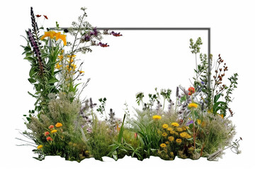 Wall Mural - wild flower frame white background, generative AI