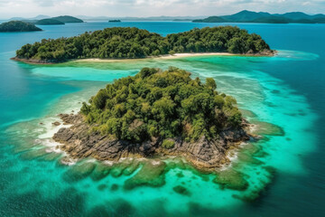 Poster - stunning aerial view of a serene tropical island with crystal clear waters extreme closeup. generati