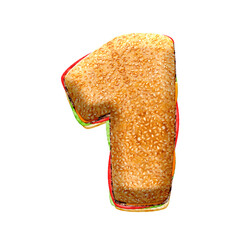 Poster - Burger 3D alphabet numbers from 0 to 9. This is a part of a set which also includes letters, punctuation marks, symbols, and shapes. Isolated with transparent background.